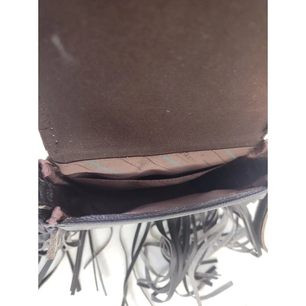 Mountain West Tooled Leather Crossbody Purse, Small, Fringed Dark Brown Handbag
